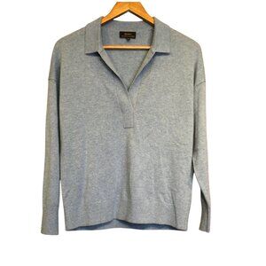 Quince Womens Mongolian Cashmere Polo Style Pullover Sweater Size M Blue Preppy